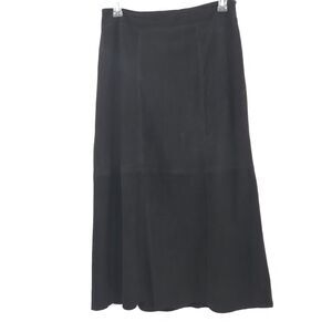 Valerie‎ Stevens Suede 100% Leather Midi skirt Size 10 black A-line western